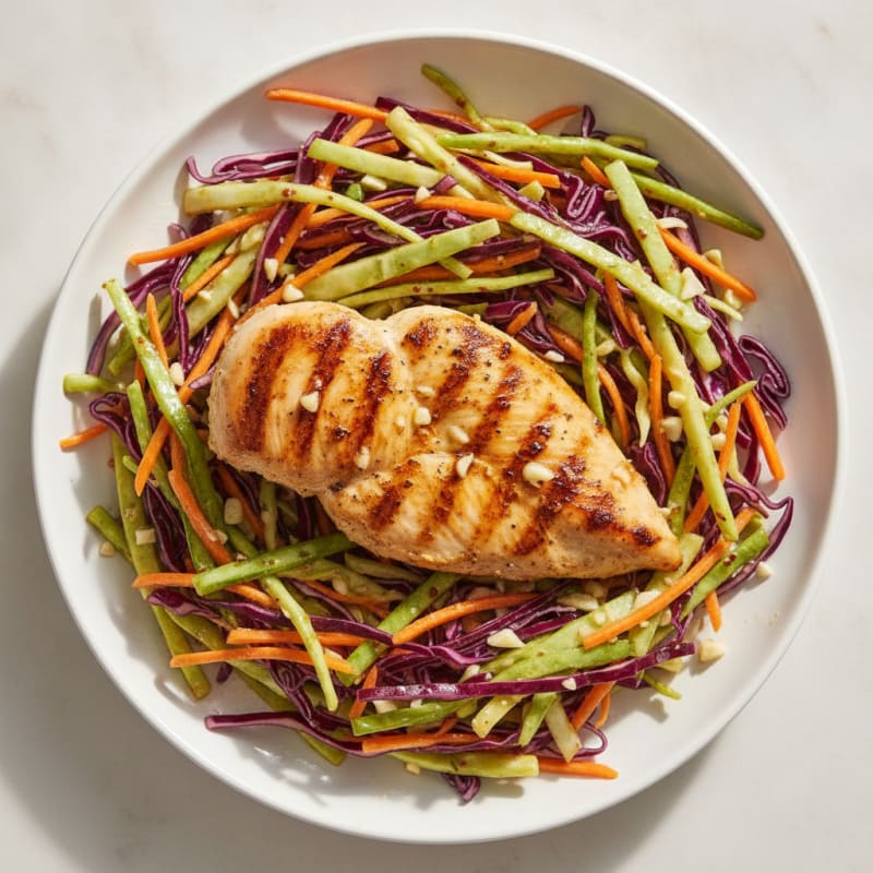 Grilled Chicken Breast with Crunchy Cabbage Slaw