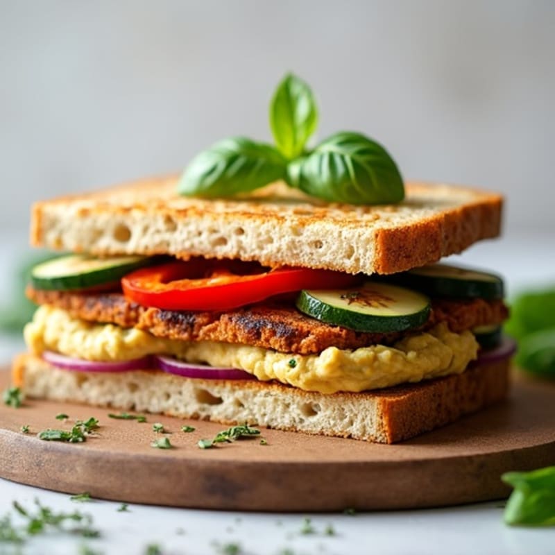 Herb-Grilled Vegetable Sandwich with Garlic Hummus Spread