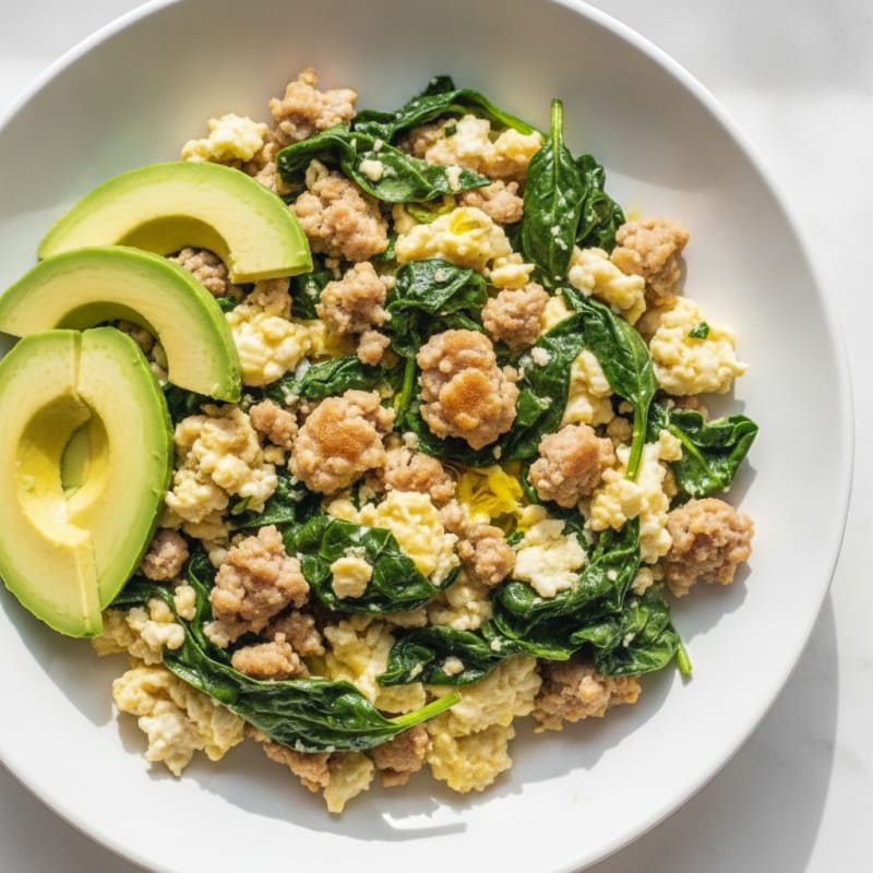 Egg White and Turkey Sausage Scramble with Spinach