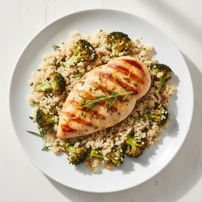 Grilled Chicken Breast with Roasted Broccoli and Quinoa