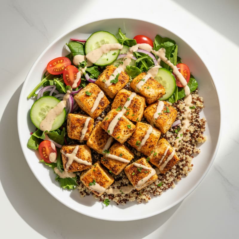 Crispy Lemon-Herb Chicken Shawarma Bowls