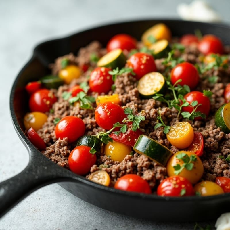 Herb-Seasoned Ground Beef and Roasted Vegetable Skillet