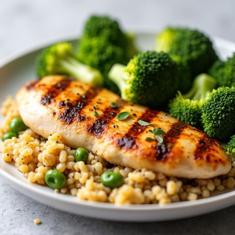 Grilled Chicken Breast with Roasted Broccoli and Quinoa