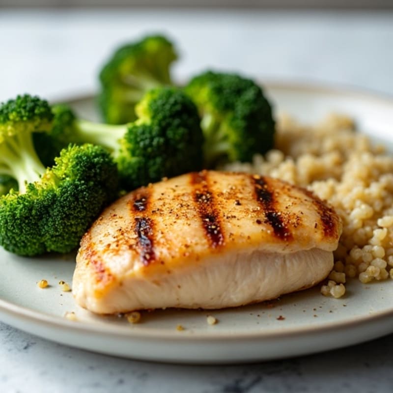 Grilled Chicken Breast with Roasted Broccoli and Quinoa