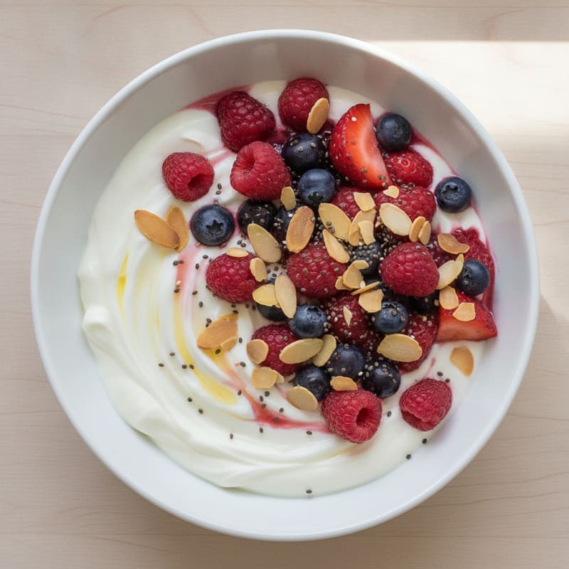 Greek Yogurt Protein Parfait with Mixed Berries and Almonds