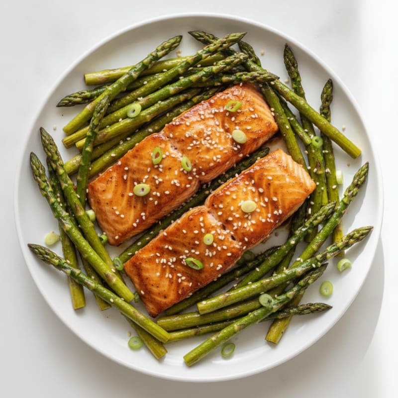 Pan-Seared Teriyaki Salmon with Roasted Asparagus