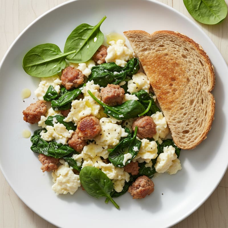 Turkey Sausage and Egg White Scramble with Spinach