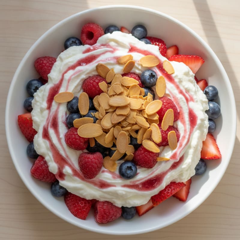 Greek Yogurt Protein Parfait with Mixed Berries and Almonds