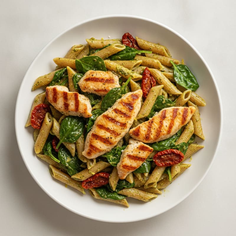 Pesto Chicken Pasta with Sun-Dried Tomatoes