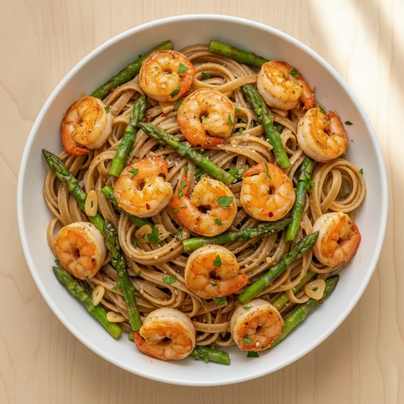 Garlic Butter Shrimp Pasta with Asparagus