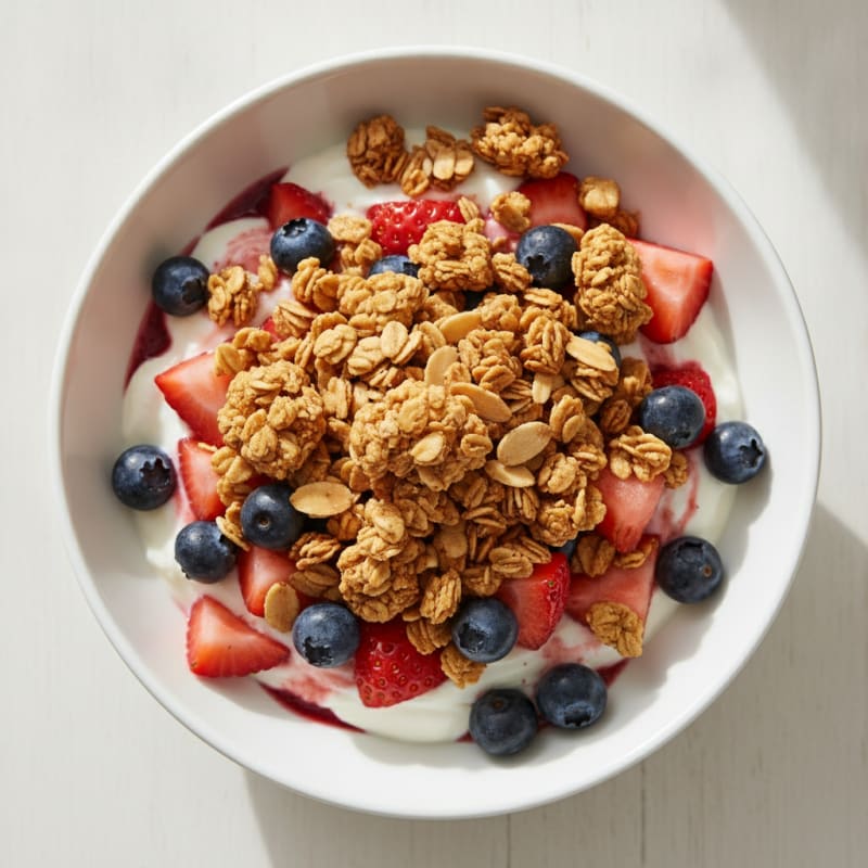 Greek Yogurt Parfait with Berries and Crunchy Almond Granola