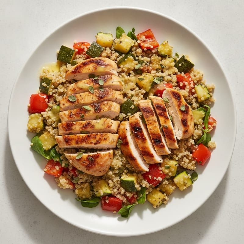 Grilled Chicken and Quinoa Salad with Roasted Vegetables