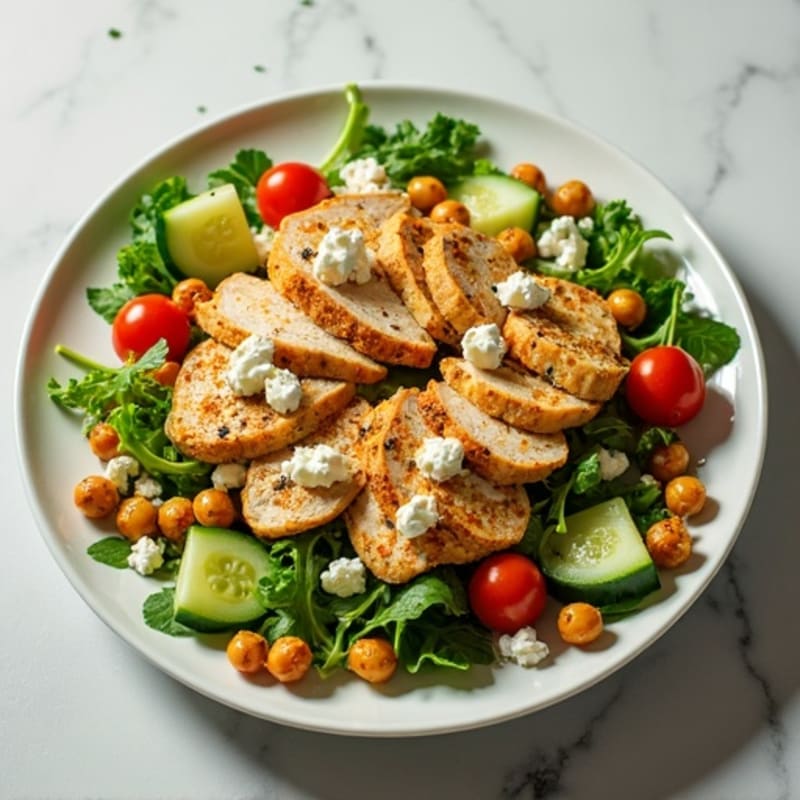 Lemon Herb Chicken Salad with Crispy Chickpeas and Creamy Feta