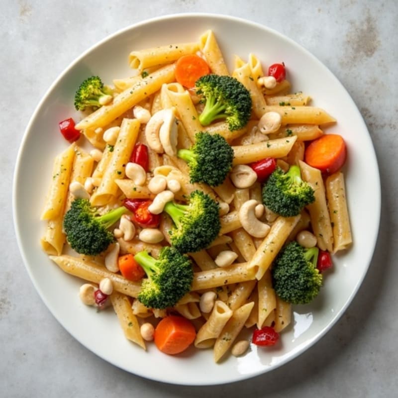 Creamy Cashew Alfredo Pasta with Roasted Vegetables