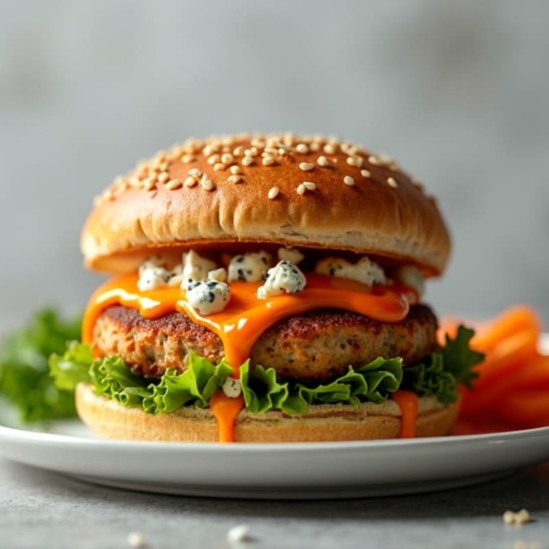 Lean Buffalo Blue Cheese Turkey Burgers with Crisp Veggies