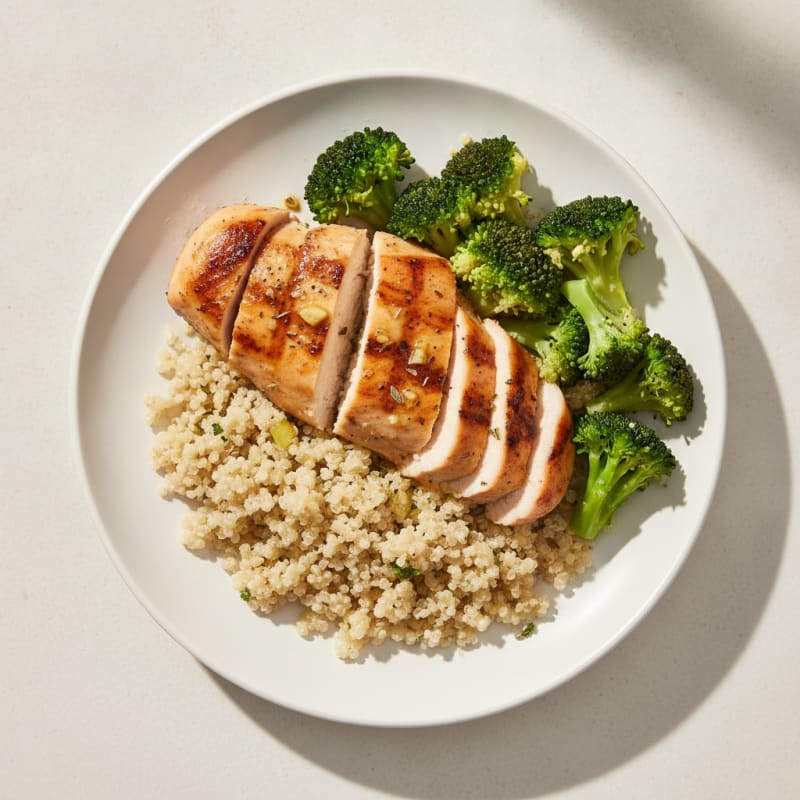 Grilled Chicken Breast with Quinoa and Steamed Broccoli