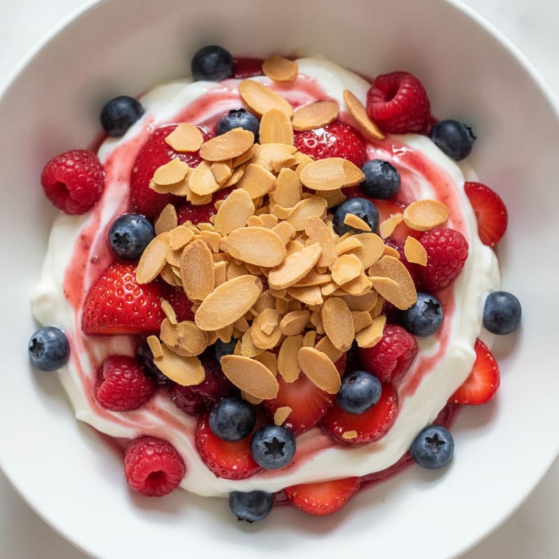 Greek Yogurt Protein Parfait with Mixed Berries and Almonds