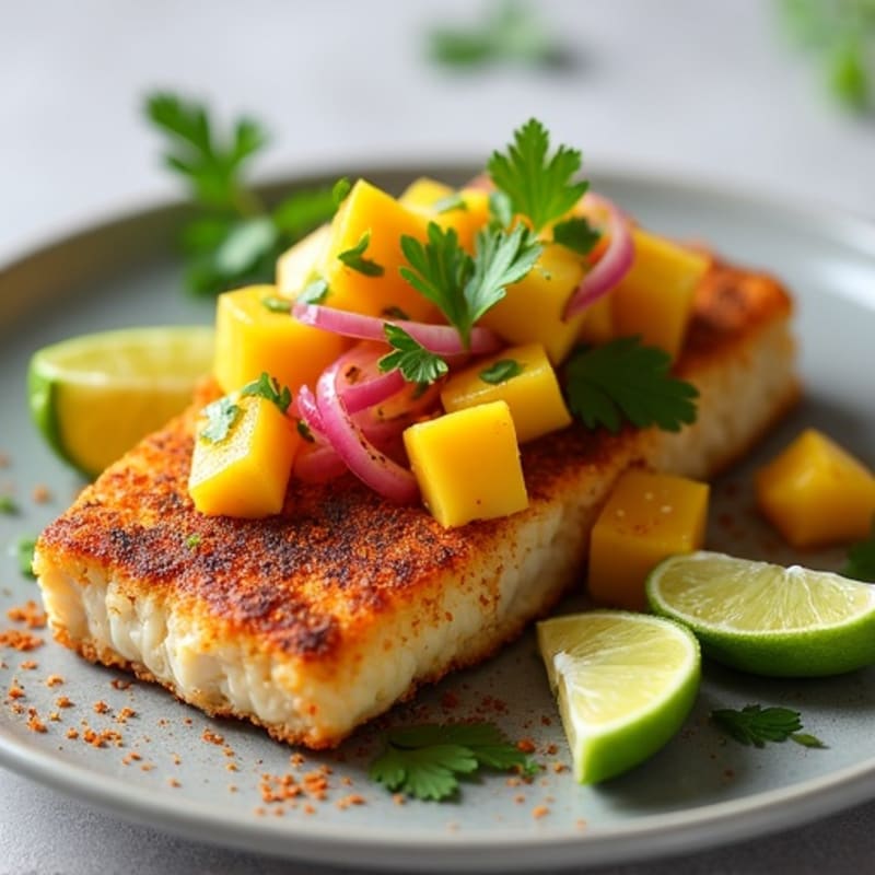 Blackened Flaky Cod with Fresh Mango Avocado Salsa