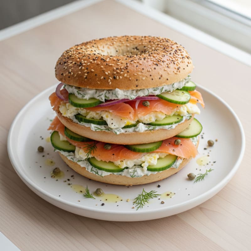 Smoked Salmon Everything Bagel Sandwich