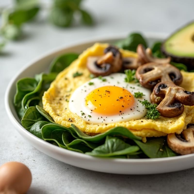 Cottage Cheese Spinach Omelet with Sautéed Mushrooms