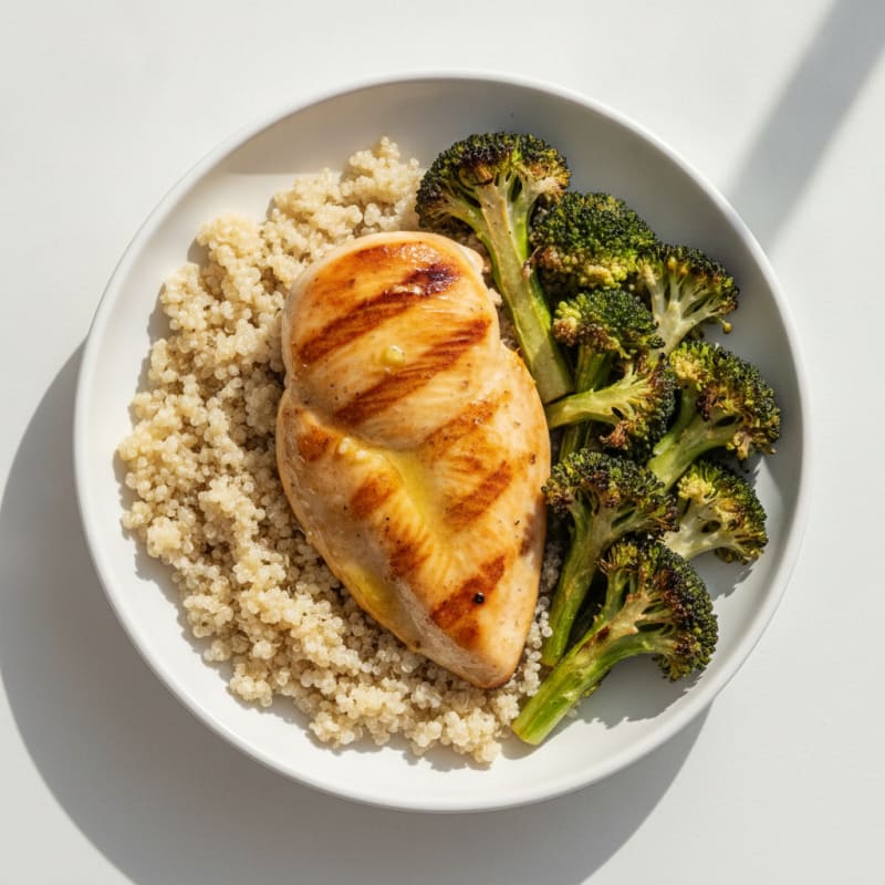 Grilled Chicken Breast with Roasted Broccoli and Quinoa