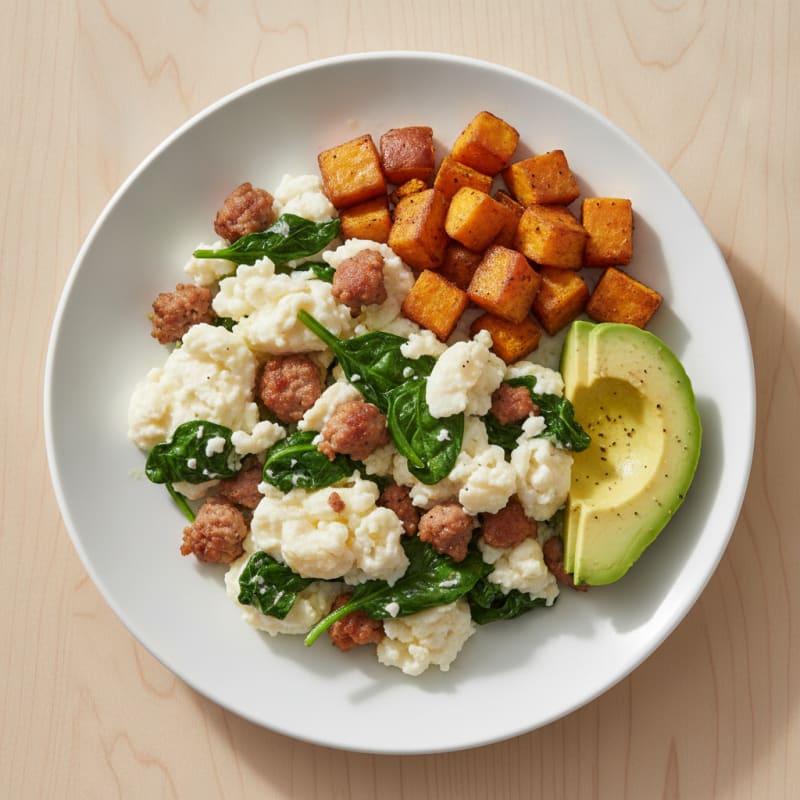 Egg White Scramble with Turkey Sausage and Spinach