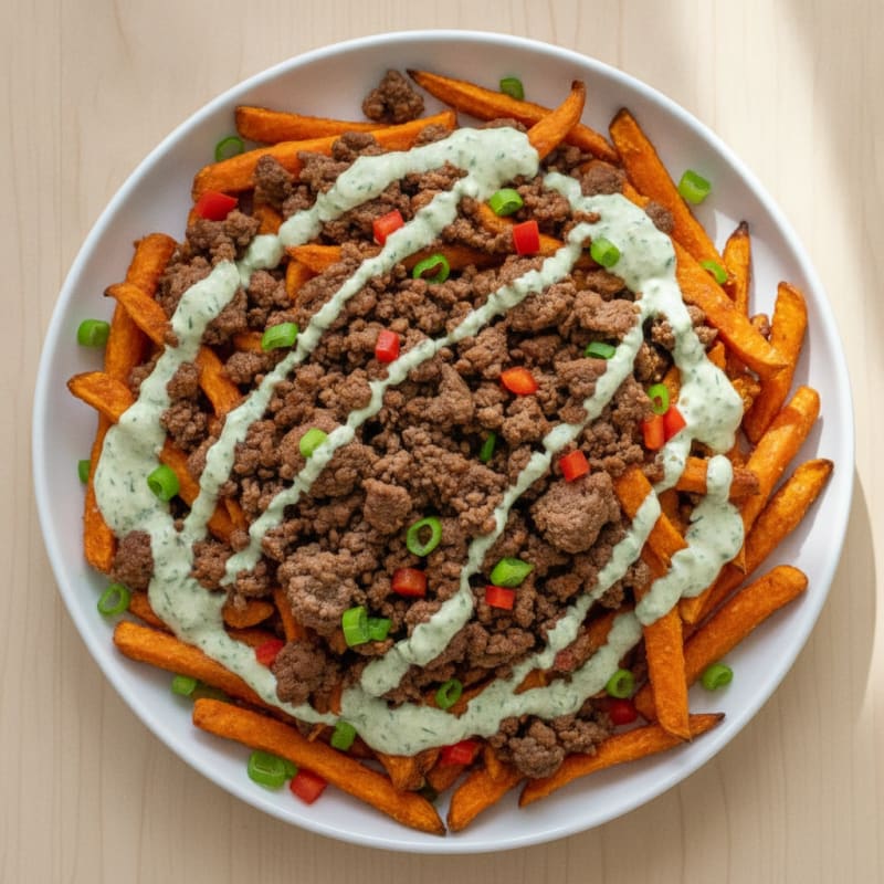Loaded Beef & Ranch Sweet Potato Fries