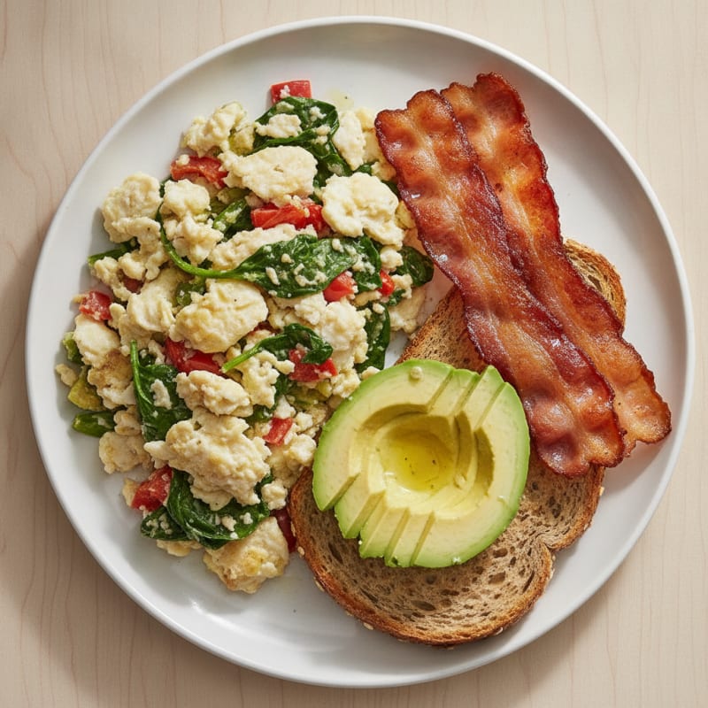 Egg White Vegetable Scramble with Turkey Bacon