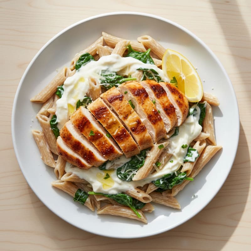 Seared Chicken with Creamy Greek Yogurt Pasta