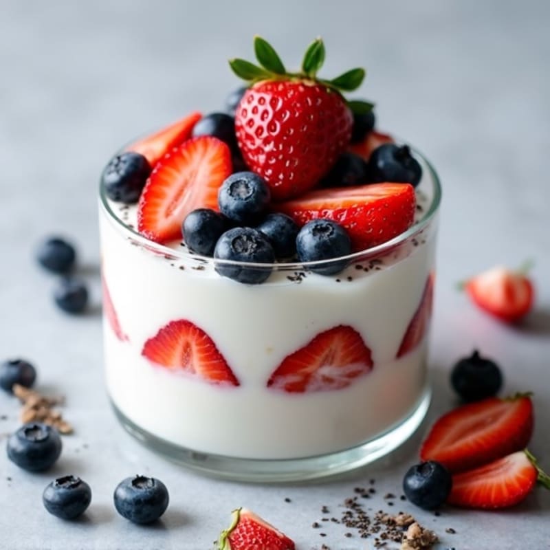 Greek Yogurt Parfait with Blueberries, Strawberries, and Chia Seeds