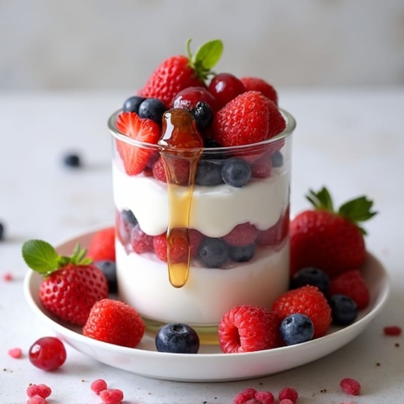 Thick Greek Yogurt Parfait with Mixed Berries and Whey Protein