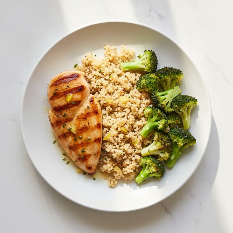 Grilled Chicken Breast with Quinoa and Steamed Broccoli
