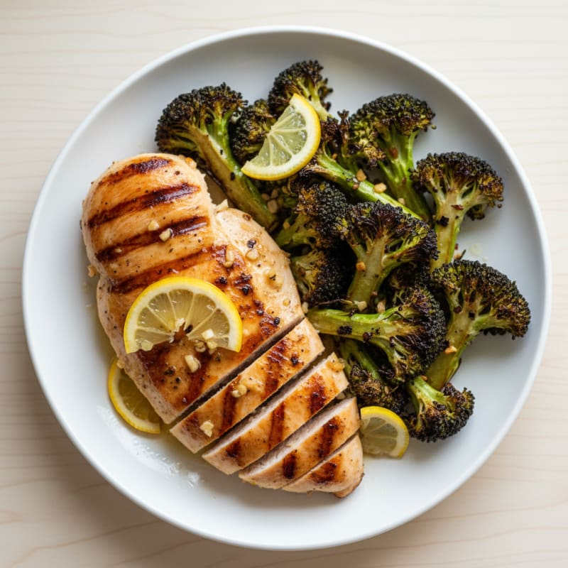 Grilled Lemon-Garlic Chicken Breast with Roasted Broccoli
