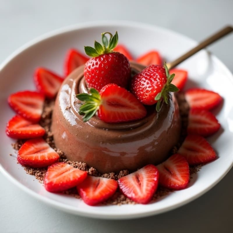 Silky Chocolate Protein Pudding with Sliced Strawberries