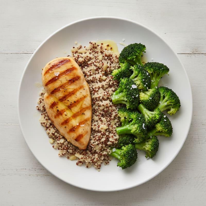 Grilled Chicken Breast with Quinoa and Steamed Broccoli