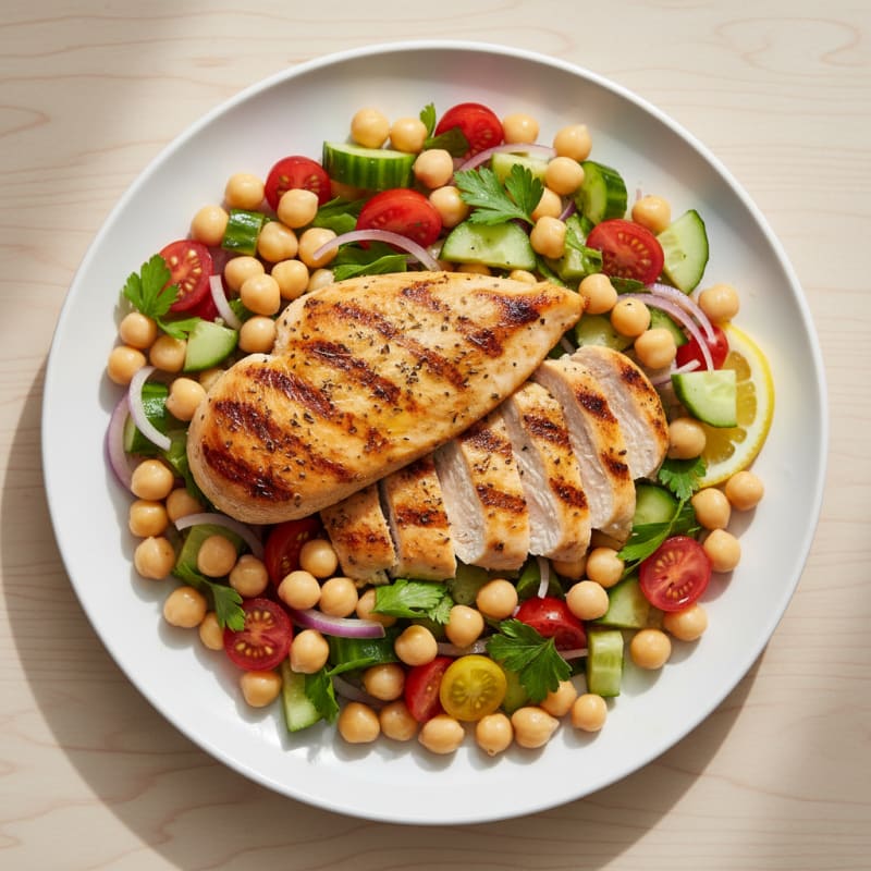 Grilled Chicken Breast with Chickpea Tomato Salad