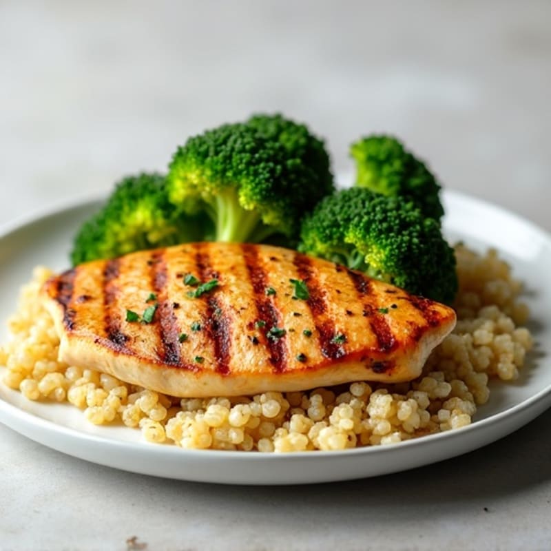 Grilled Chicken Breast with Roasted Broccoli and Quinoa
