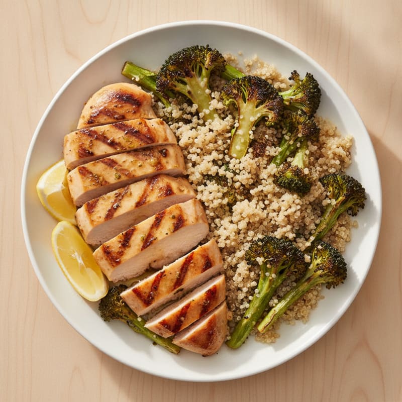 Grilled Chicken Breast with Quinoa and Roasted Broccoli