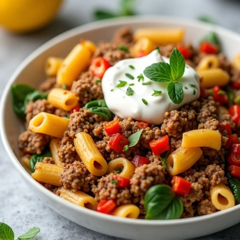 Citrus-Garlic Ground Beef and Whole Wheat Pasta Skillet