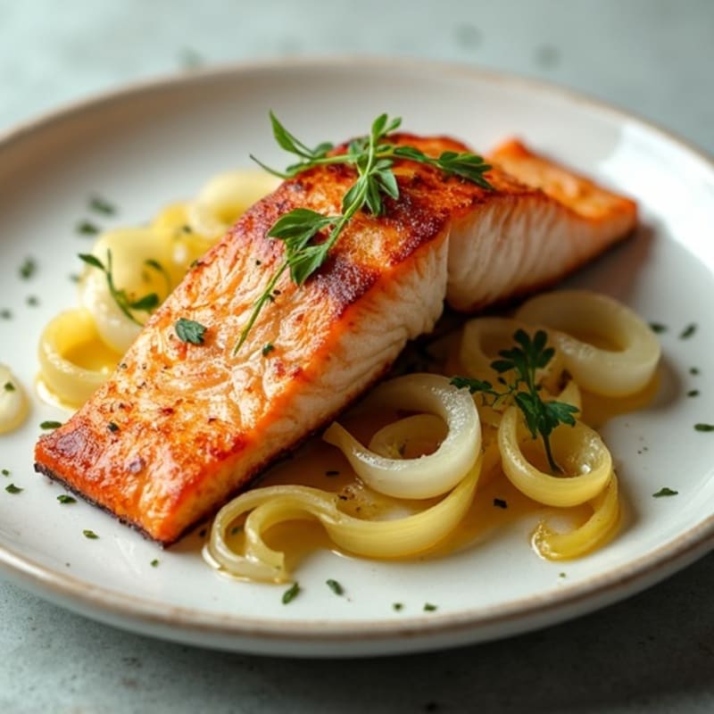Crispy Pan-Seared Salmon with Braised Leeks
