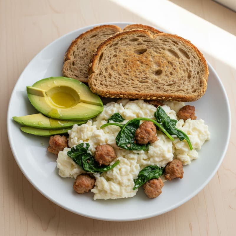 Egg White and Turkey Sausage Scramble with Spinach