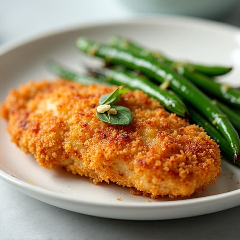 Crispy Buttermilk Oven-Fried Chicken with Roasted Green Beans