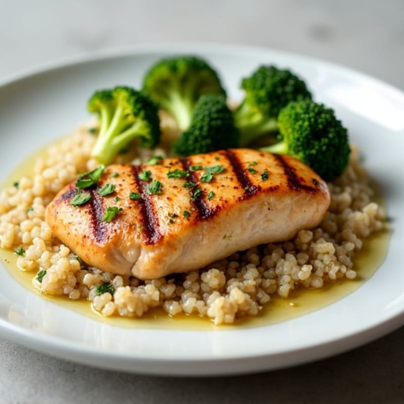 Grilled Chicken Breast with Quinoa and Roasted Broccoli