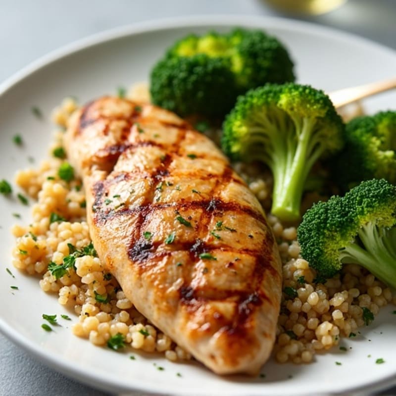 Grilled Chicken Breast with Quinoa and Roasted Broccoli