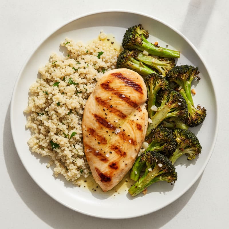 Grilled Chicken Breast with Quinoa and Roasted Broccoli