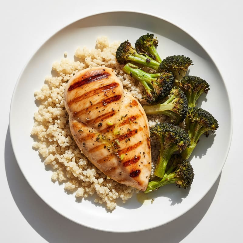 Grilled Chicken Breast with Roasted Broccoli and Quinoa