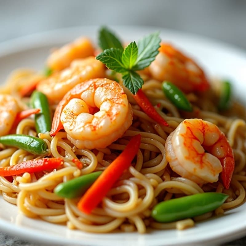 Tangy Shrimp and Rice Noodle Stir-Fry with Crisp Vegetables