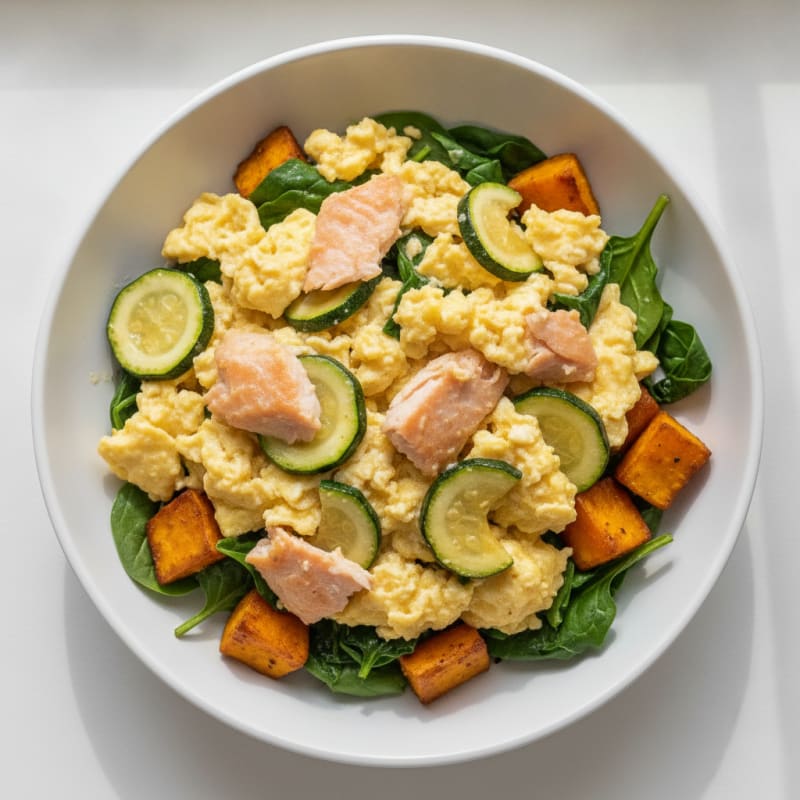 Creamy Steelhead Trout Scramble with Sautéed Greens
