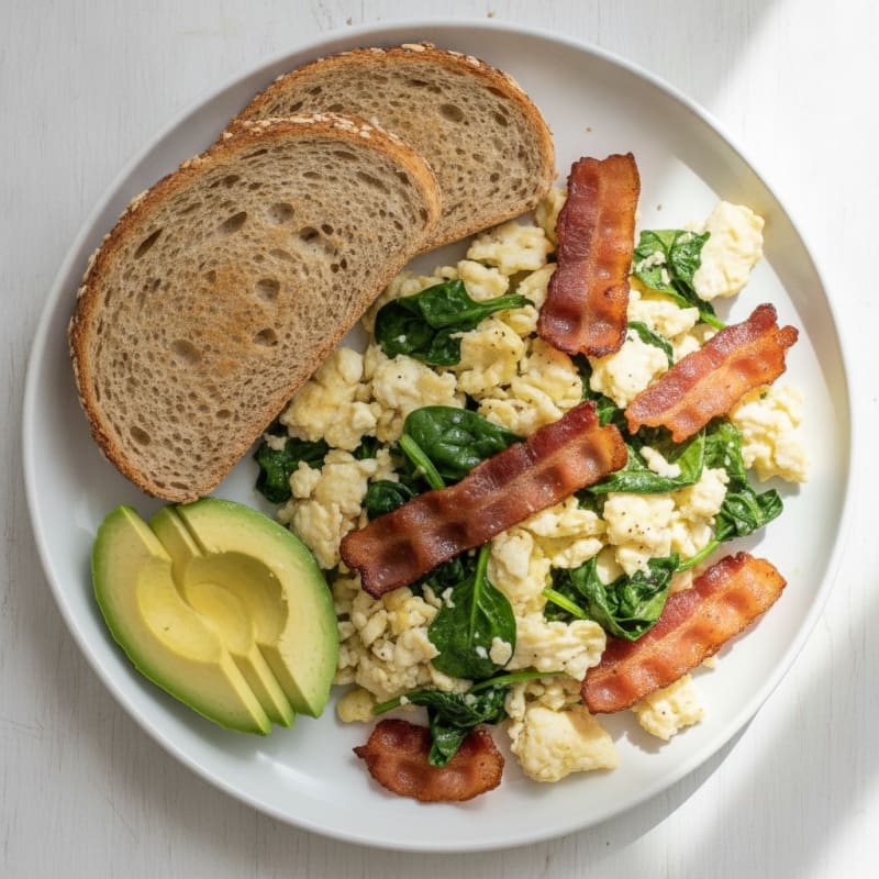 Egg White Scramble with Spinach and Turkey Bacon