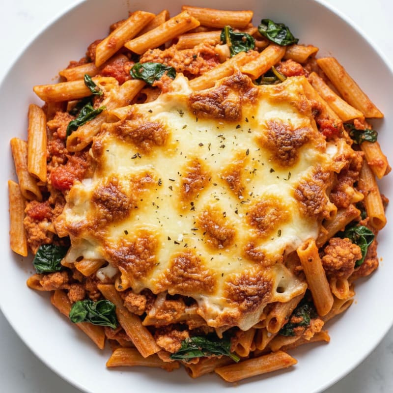Creamy Baked Ziti with Golden Mozzarella Crust